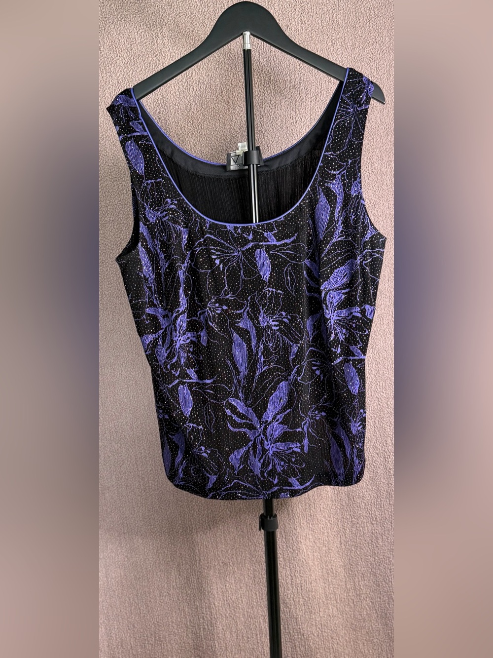 Alex Evenings Black Purple Floral Glitter Tank Top Blouse Plus 1X